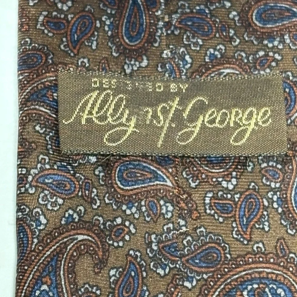 Ally St. George Necktie Mens OS Brown Paisley 100% Silk‎ Classic Style Formal